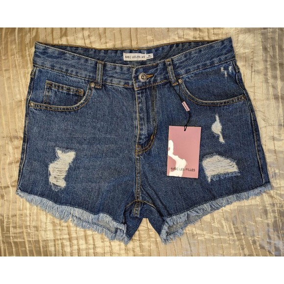 NWT Size 28 Avec Les Filles Distressed Jean Shorts - Picture 1 of 7
